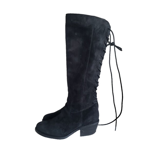 Aqua Sofft “Sharnell” Black Suede Knee High Boots Lace Up Water Resistant 6.5M - Picture 6 of 12
